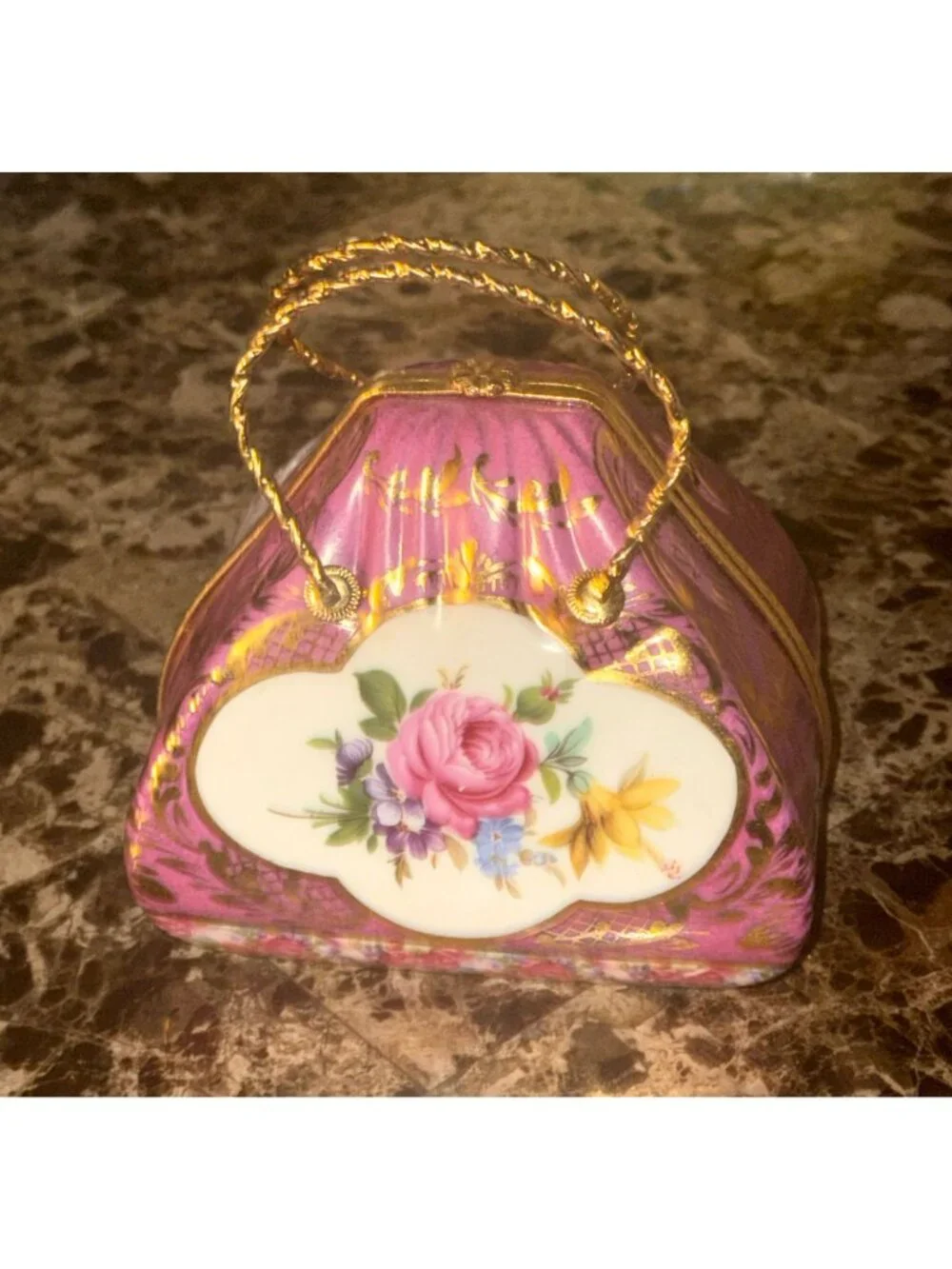 Vintage Limoges China Hand-Painted Porcelain Purse Trinket Box